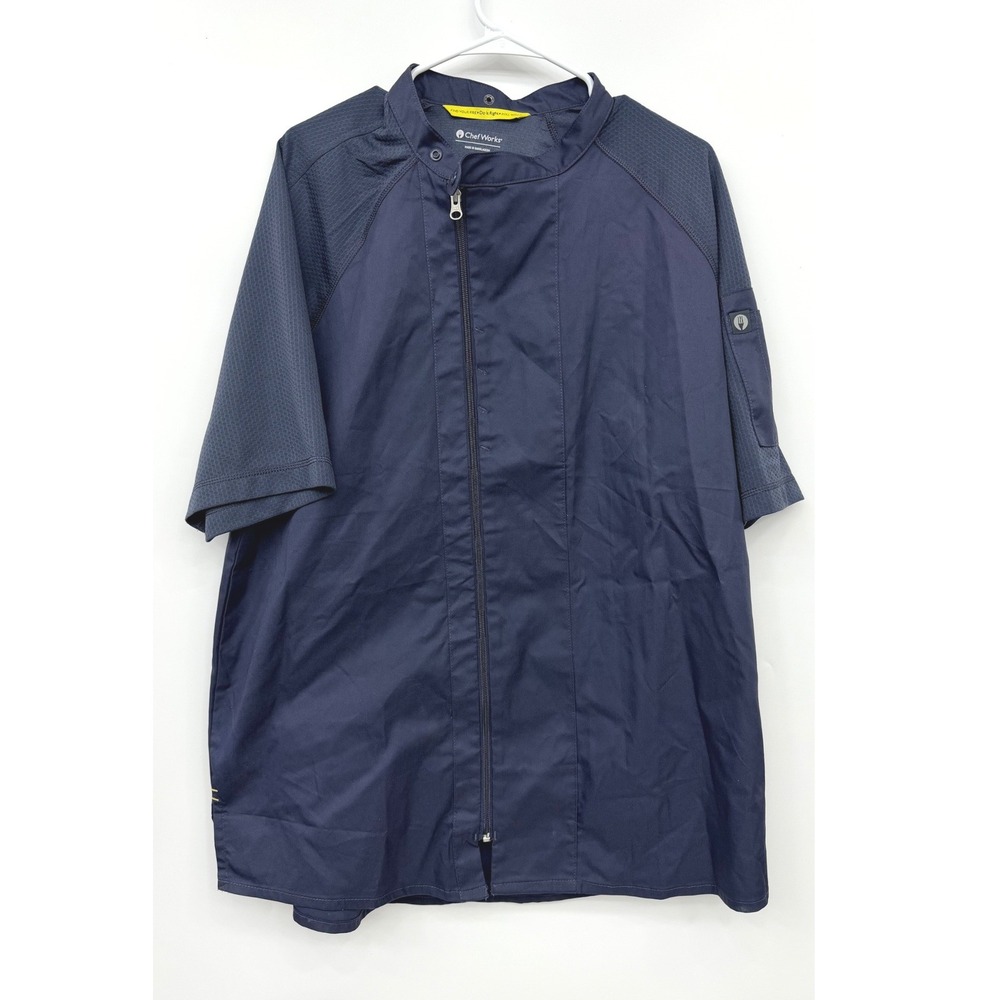 Chef Works Urban Hartford Chef Coat Zip Up Short Sleeve Mens XL Navy